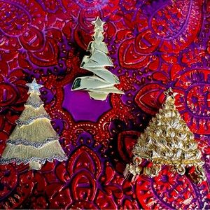 Three Vintage Christmas Tree Pins *Signed*